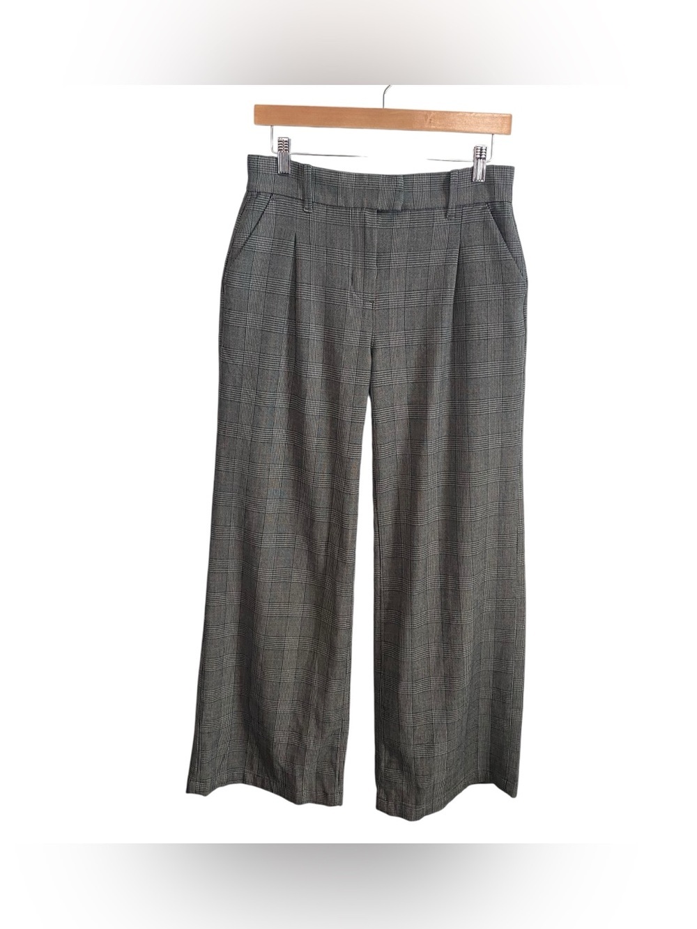 American Eagle Office Siren High Rise Gray Plaid Wide Leg Trouser Size 2